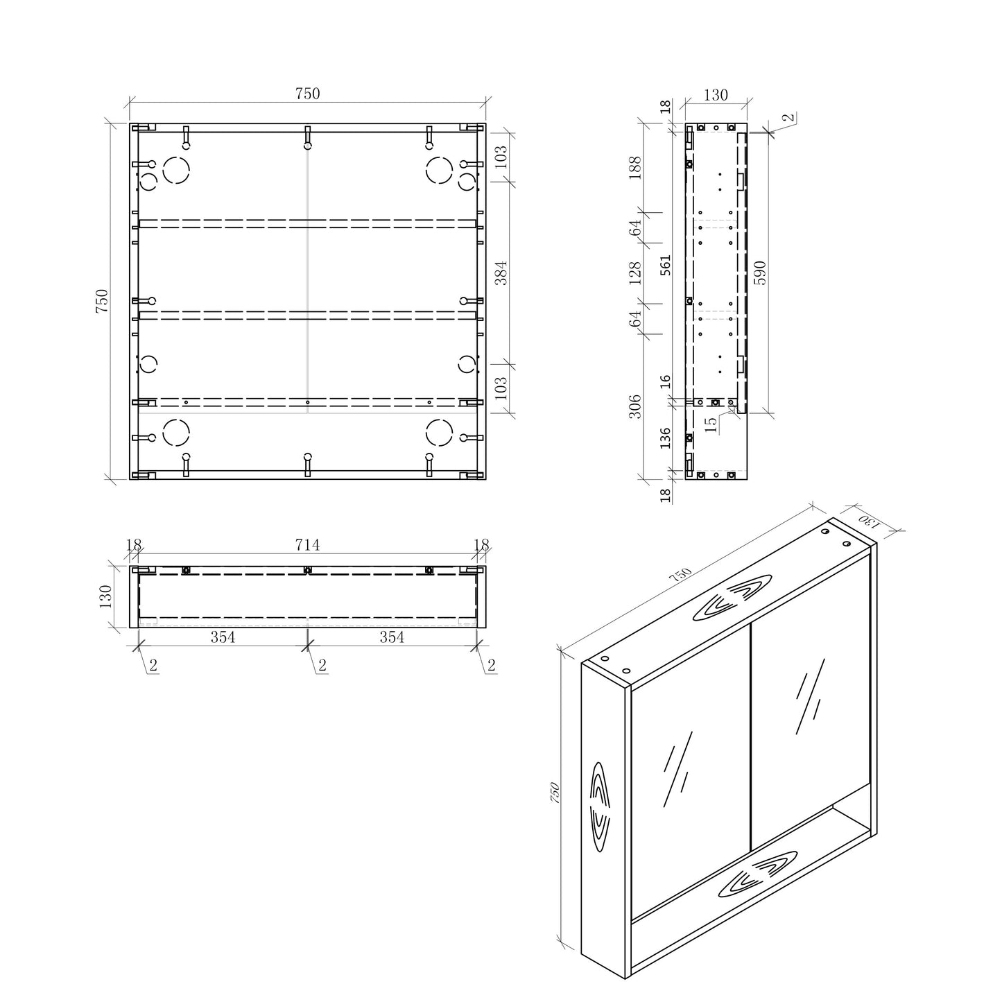 BONDI Mirror Cabinet 75/90/120