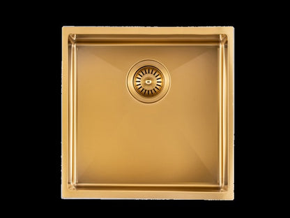 Brushed Yellow Gold Stainless Steel Handmade Single Bowl Sink for Flush Mount and Undermount