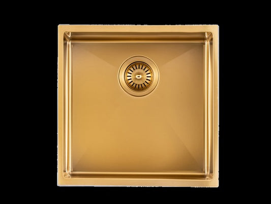 Brushed Yellow Gold Stainless Steel Handmade Single Bowl Sink for Flush Mount and Undermount