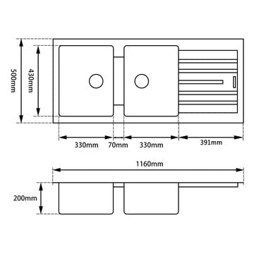 White Granite Quartz Stone Kitchen Sink Double Bowls Drainboard Top/Undermount