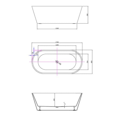 BOSTON 1700 Freestanding Bath Tub Gloss White  Bathtub