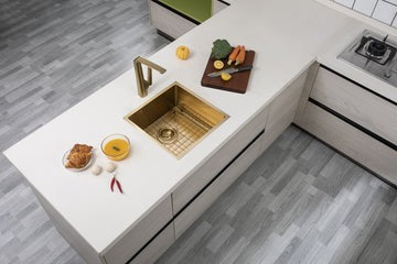 Brushed Yellow Gold Stainless Steel Handmade Single Bowl Sink for Flush Mount and Undermount