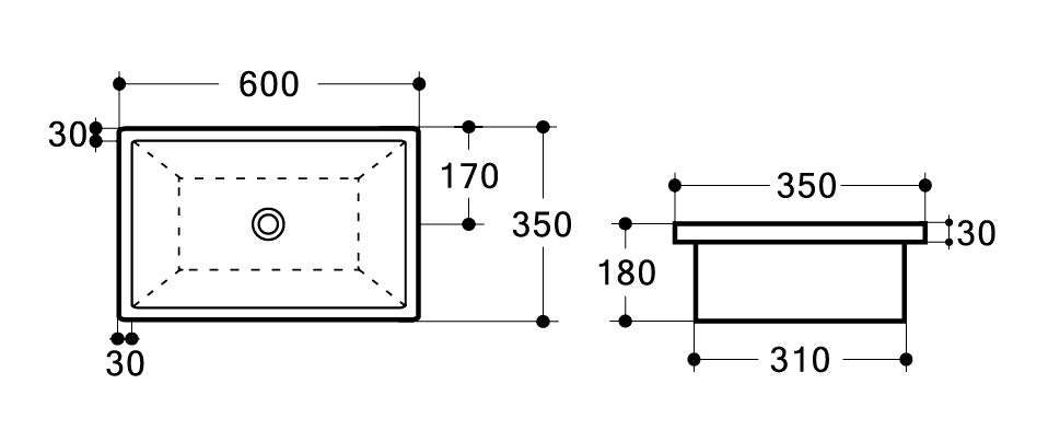 QUBI-II Under Counter Basin - In 2 Sizes (500mm,600mm)