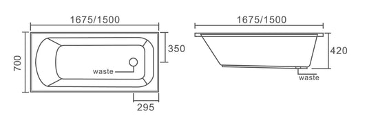 RENO Insert Rectangle Bath Tub - 2 Sizes (1500mm,1675mm)