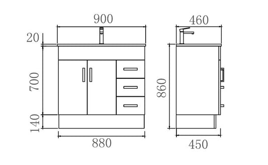 NOVO Freestanding Vanity - in 2 Sizes (900,1200mm) - Ceramic or Stone Top