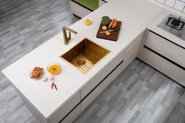 Brushed Yellow Gold Hand-made Single Bowl Kitchen Sink(Round Edges)