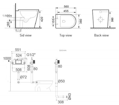 BRAVO-II Toilet Suite + R&T in wall Cistern Package
