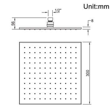 Square Rainfall Shower Head 300mm  Shower