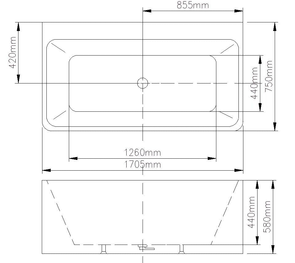 STELLA Free Standing Square Back to Wall Bathub - 2 Sizes (1500mm,1705mm)