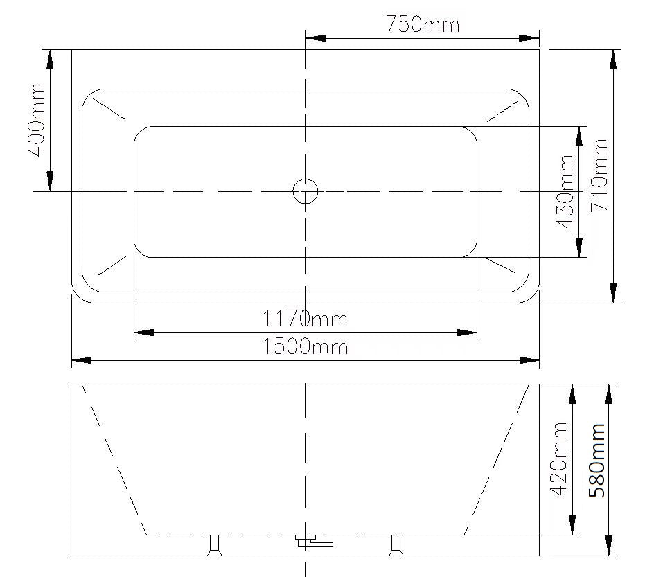 STELLA Free Standing Square Back to Wall Bathub - 2 Sizes (1500mm,1705mm)