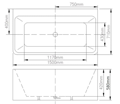 STELLA Free Standing Square Back to Wall Bathub - 2 Sizes (1500mm,1705mm)