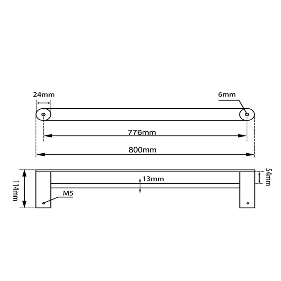 RUSHY Black and Chrome Double Towel Rail - 600mm , 800mm