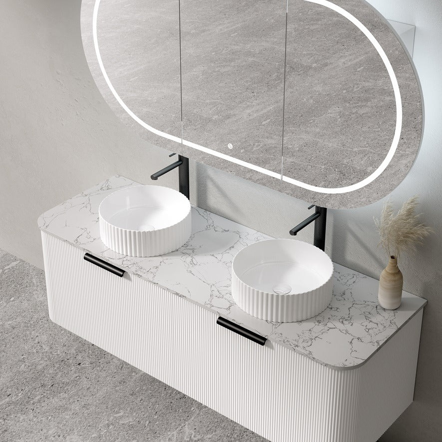 PIAZA Wall Hung Vanity - in 3 Sizes - Stone top -  5 Handle Color Options