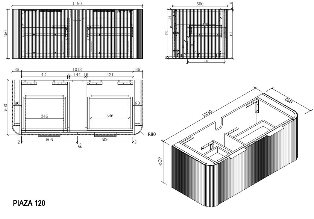 PIAZA Wall Hung Vanity - in 3 Sizes - Stone top -  5 Handle Color Options