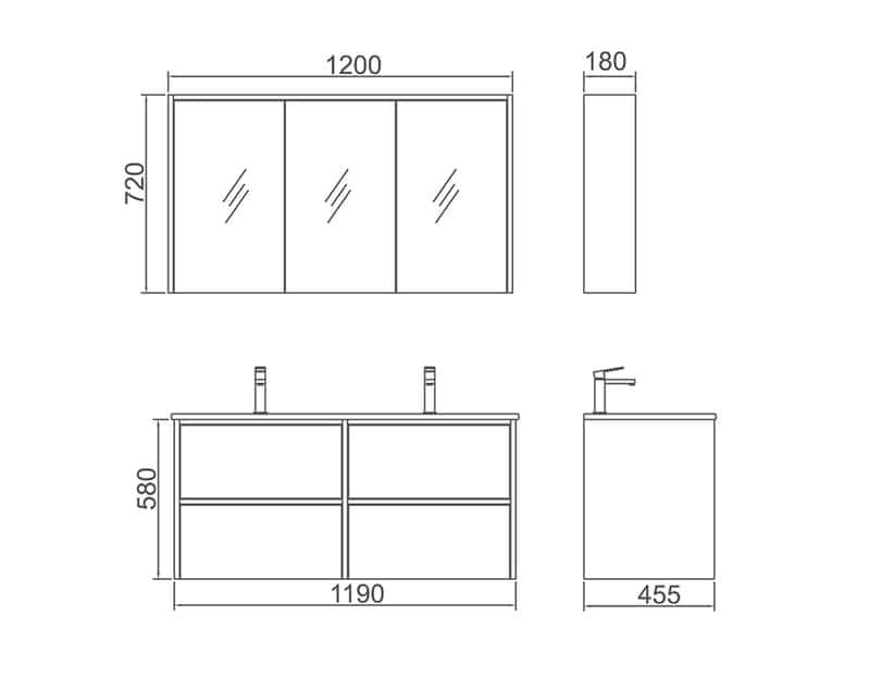 NEON Wall Hung Vanity with LED - in 3 Sizes - Ceramic and Stone Top