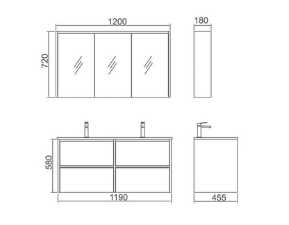 NEON Wall Hung Vanity with LED - in 3 Sizes - Ceramic and Stone Top