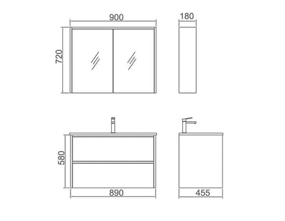 NEON Wall Hung Vanity with LED - in 3 Sizes - Ceramic and Stone Top