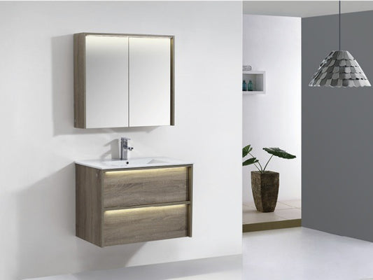 NEON Wall Hung Vanity with LED - in 3 Sizes - Ceramic and Stone Top