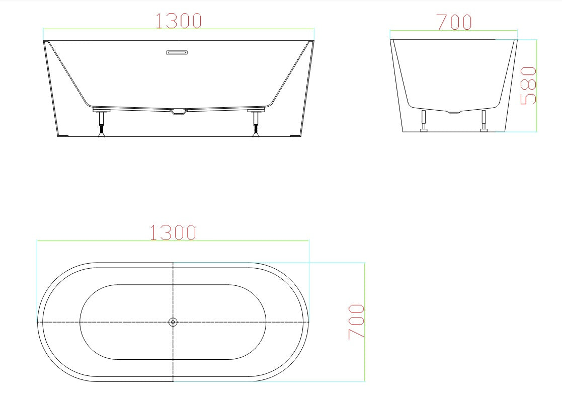 VIVO Free Standing Gloss Bath Tub - Matte white/Gloss white - 3 Sizes