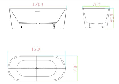 VIVO Free Standing Gloss Bath Tub - Matte white/Gloss white - 3 Sizes