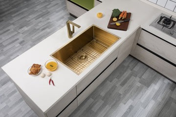 Brushed Yellow Gold Hand-made Single Bowl Kitchen Sink(Round Edges)