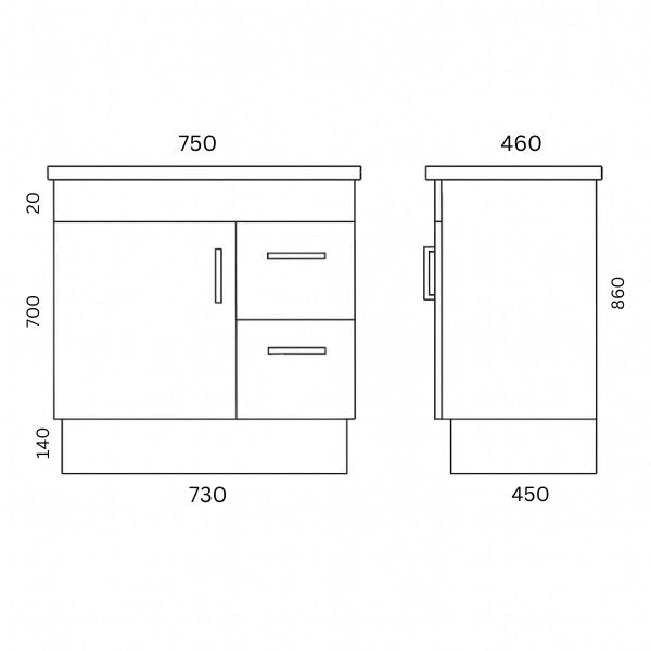 KENO Vanity - Freestanding 750mm 