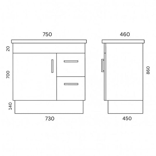 KENO Vanity - Freestanding 750mm 