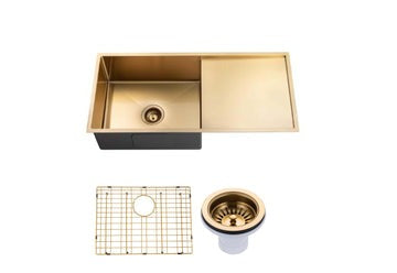 Brushed Yellow Gold Hand-made Single Bowl Kitchen Sink(Round Edges)