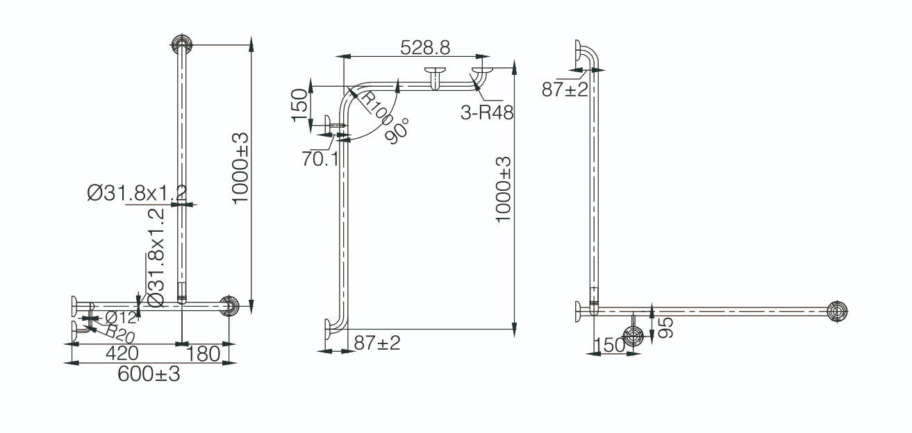 MOBI CARE L Shape with Extension Shower Grab  rail
