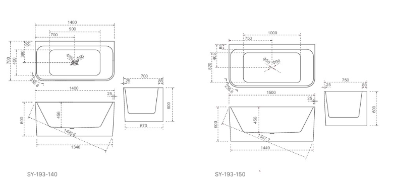 HELIX Back to Wall Bathtub - 2 Sizes Available.