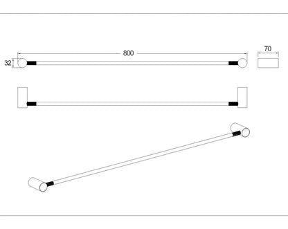 CADDENCE Series Single Towel Rail 800mm, 600mm