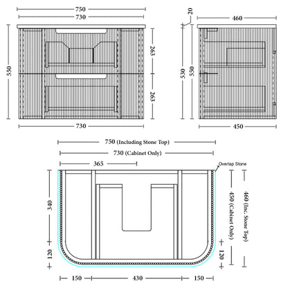 ALMERE Wall Hung Vanity - 4 Sizes Available
