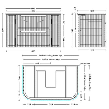 ALMERE Wall Hung Vanity - 4 Sizes Available