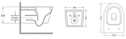 BERTON R&T Wall Hung Rimless Pan and in wall cistern Package