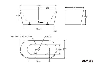 ATLANTA Back to Wall Bathtub - in 3 Sizes (1400,1500,1700mm)