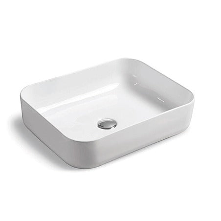 BA530 — Above Counter Basin - Rectangular Design with Soft Edges - in Gloss White and Calacatta Design