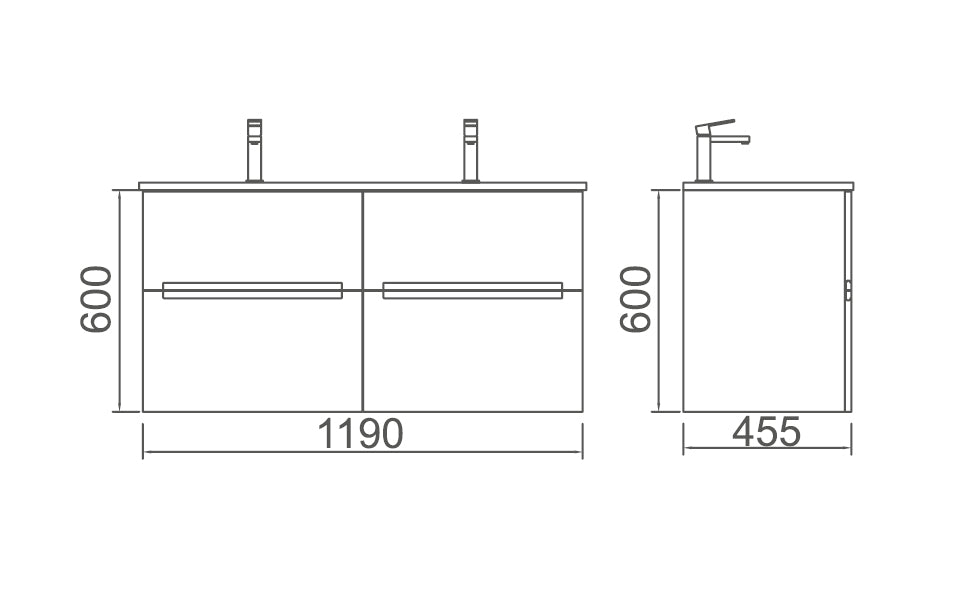 BELLA Wall Hung Vanity - in 3 Sizes - Ceramic or Stone Top
