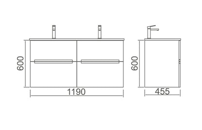 BELLA Wall Hung Vanity - in 3 Sizes - Ceramic or Stone Top