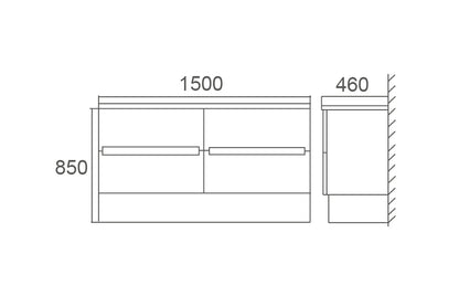 BELLA Wall Hung Vanity - in 3 Sizes - Ceramic or Stone Top