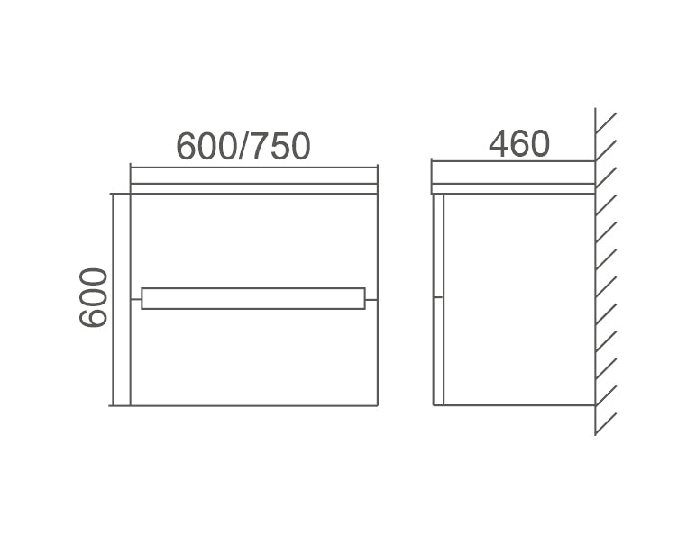 BELLA Wall Hung Vanity - in 3 Sizes - Ceramic or Stone Top