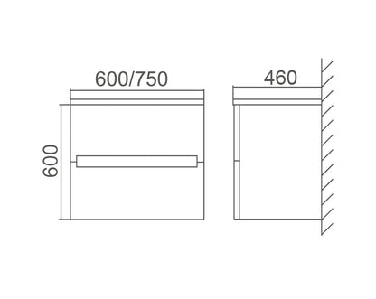 BELLA Wall Hung Vanity - in 3 Sizes - Ceramic or Stone Top