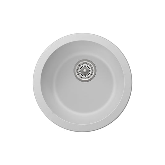 Sierra Round Composite Kitchen Sink in Matt White and Black