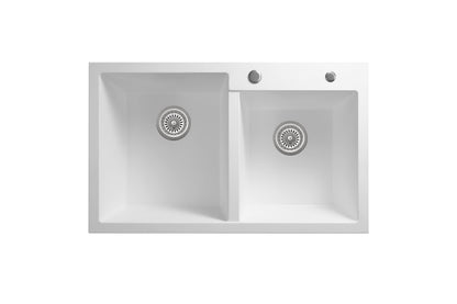 Sierra Double Bowl Composite Kitchen Sink in Matt White and Black