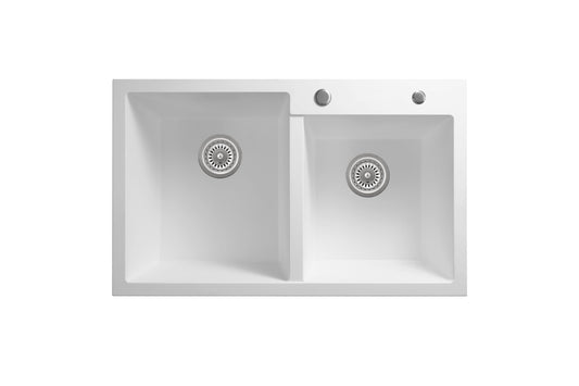 Sierra Double Bowl Composite Kitchen Sink in Matt White and Black