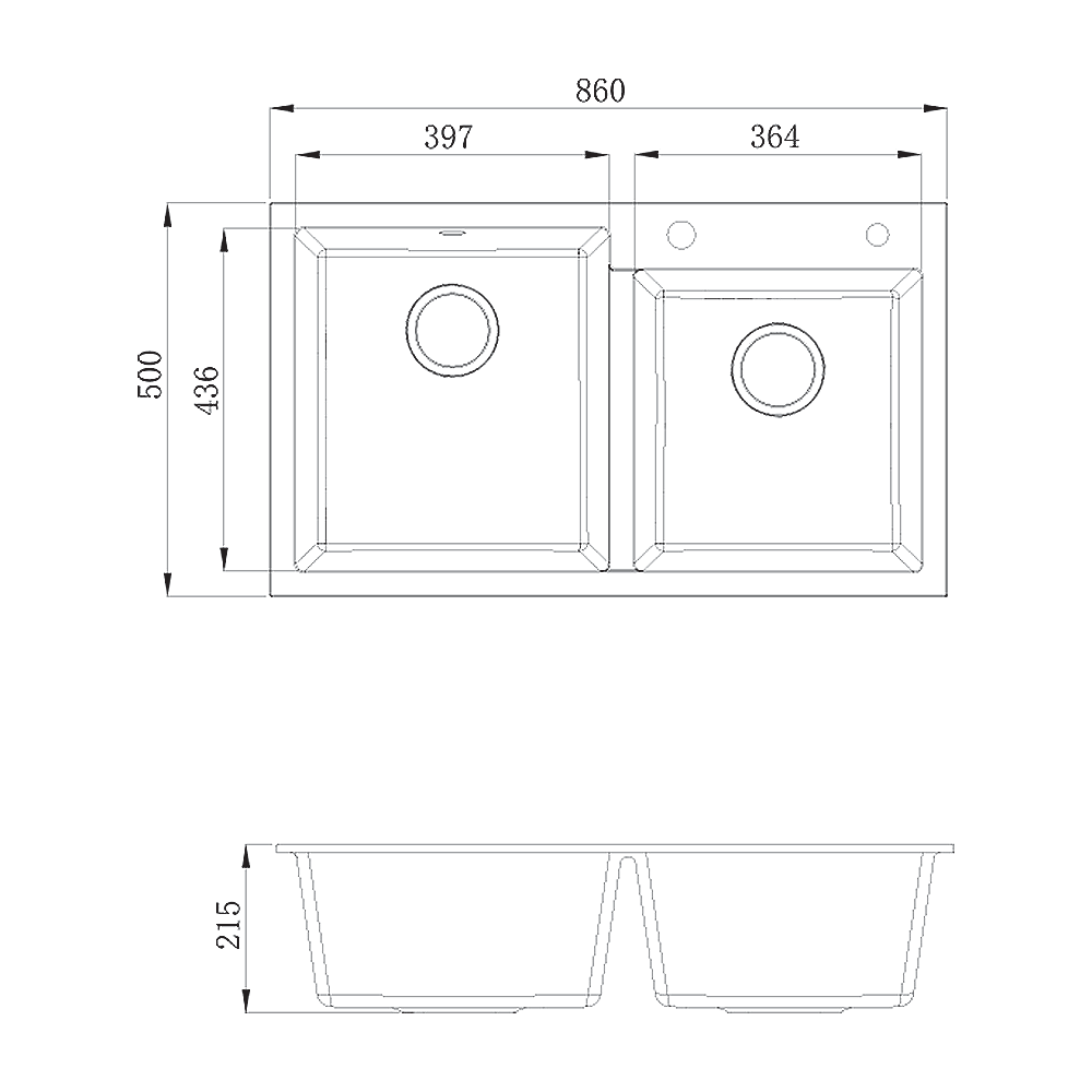 Sierra Double Bowl Composite Kitchen Sink in Matt White and Black