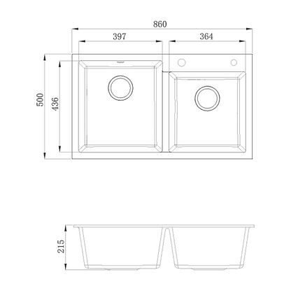 Sierra Double Bowl Composite Kitchen Sink in Matt White and Black