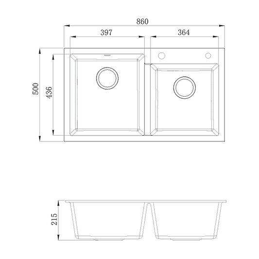 Sierra Double Bowl Composite Kitchen Sink in Matt White and Black