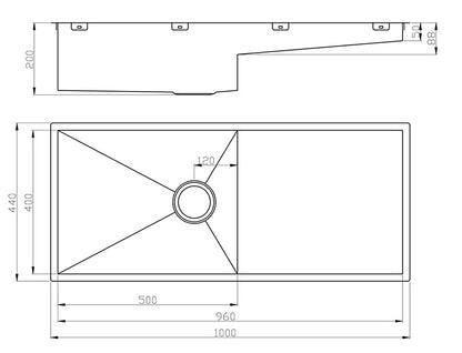 Atlas Single Bowl Handmade Chrome Kitchen Sink - 1000x440x200mm