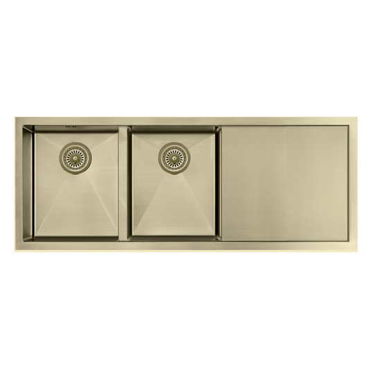 Atlas Double Bowl Kitchen Sink Handmade in Gold - 1114x450x250mm