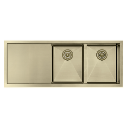 Atlas Double Bowl Kitchen Sink Handmade in Gold - 1114x450x250mm
